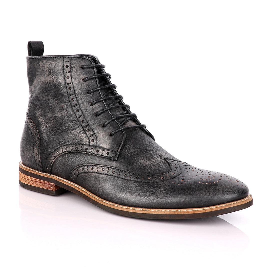 Terry Taylor Black Rugged Leather Formal Boot. - Obeezi