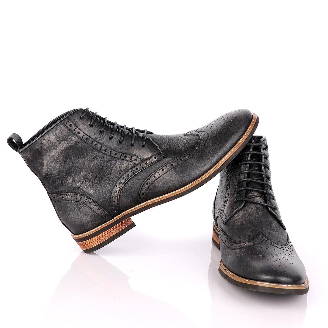Terry Taylor Black Rugged Leather Formal Boot. - Obeezi