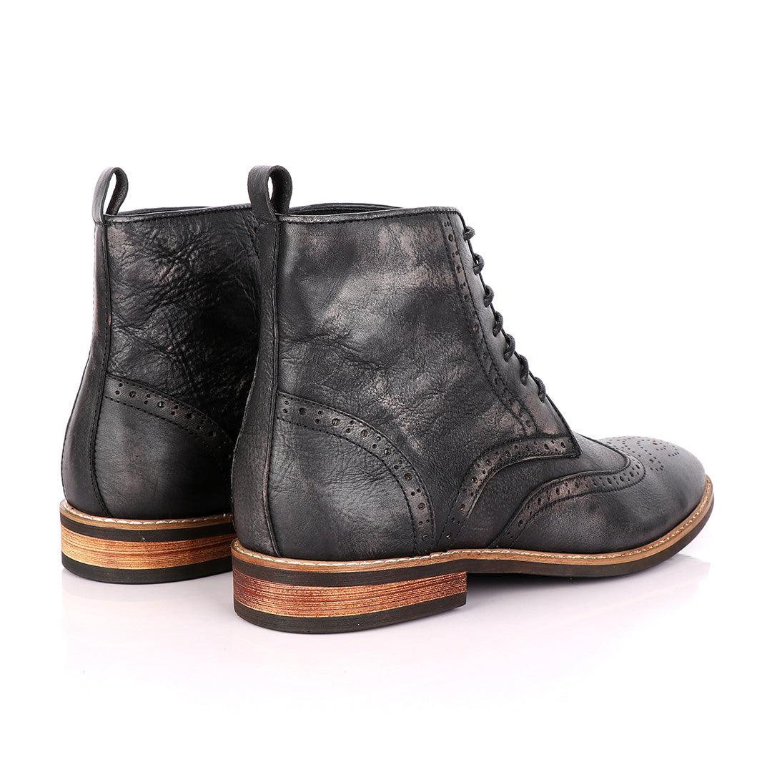 Terry Taylor Black Rugged Leather Formal Boot. - Obeezi
