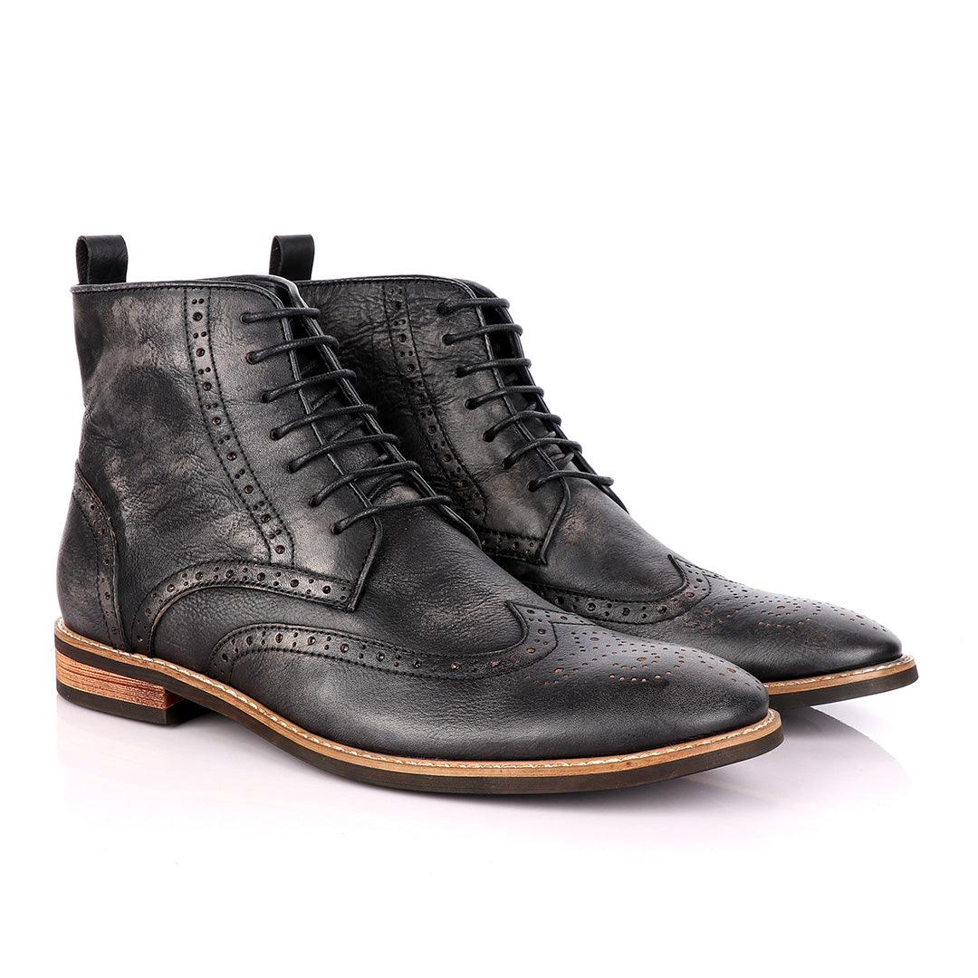 Terry Taylor Black Rugged Leather Formal Boot. - Obeezi