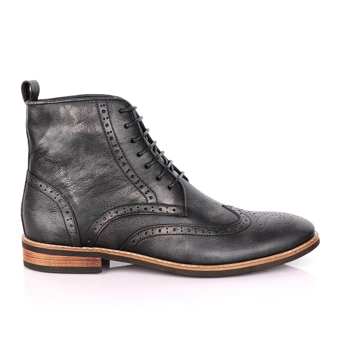 Terry Taylor Black Rugged Leather Formal Boot. - Obeezi