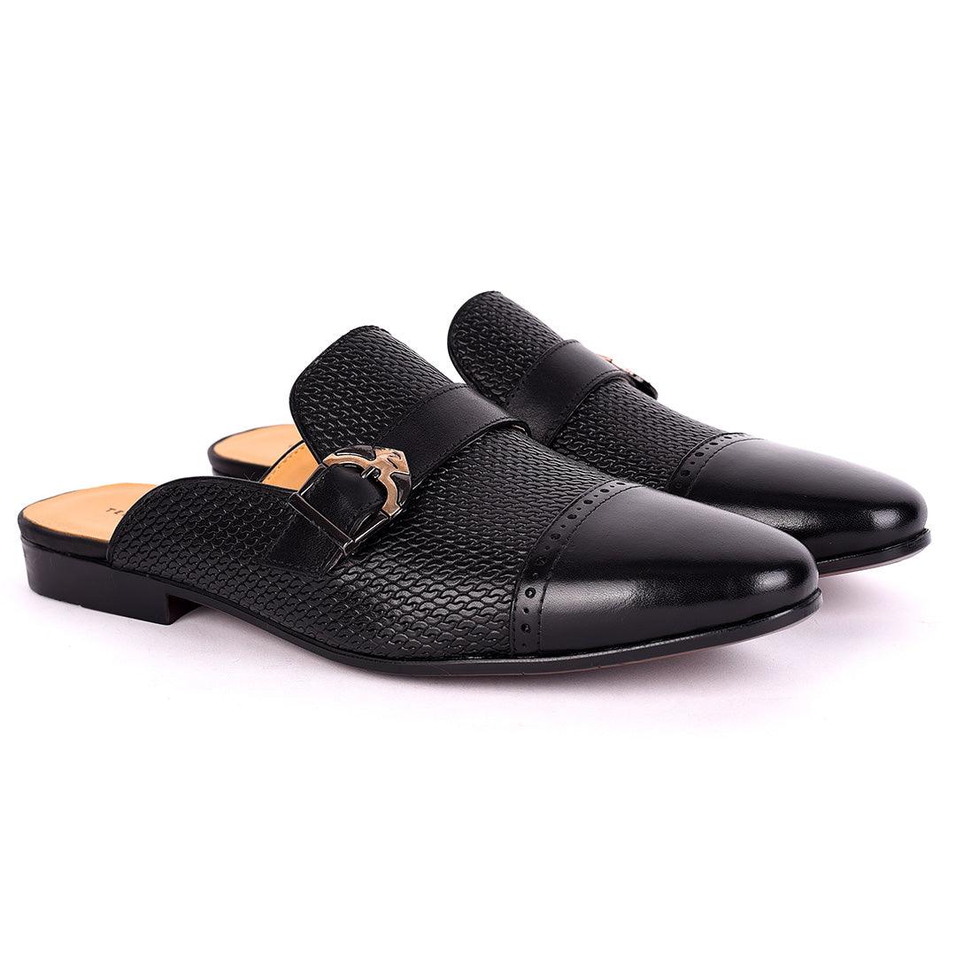 Terry Taylor Half Designed Leather Arrow Chain Buckle Men's Mole Shoe-Black - Obeezi.com