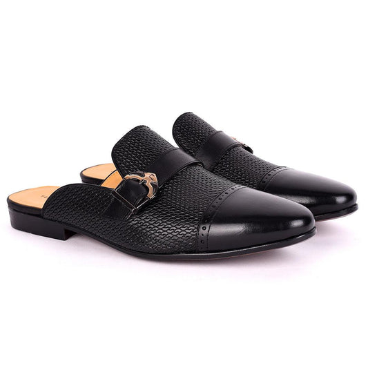 Terry Taylor Half Designed Leather Arrow Chain Buckle Men's Mole Shoe-Black - Obeezi.com