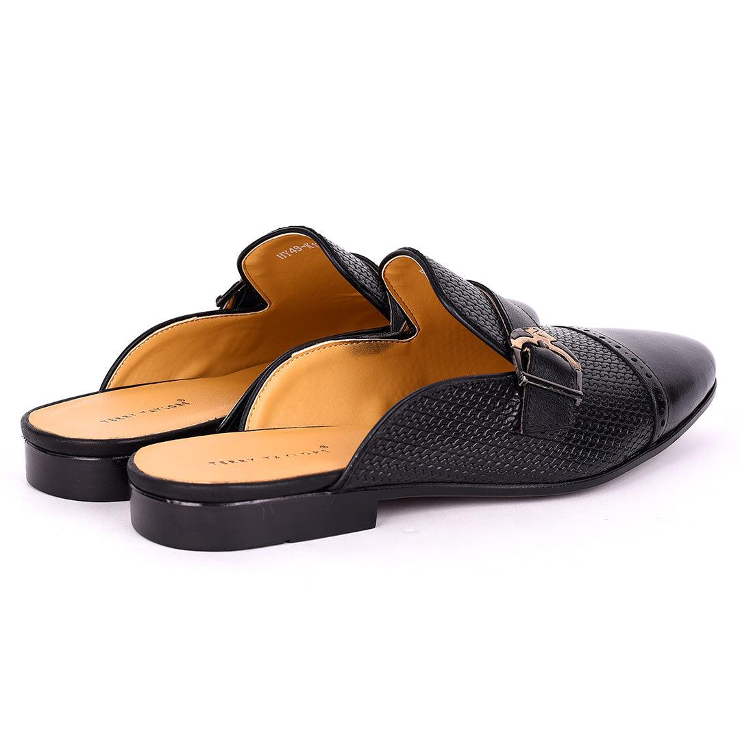 Terry Taylor Half Designed Leather Arrow Chain Buckle Men's Mole Shoe-Black - Obeezi.com