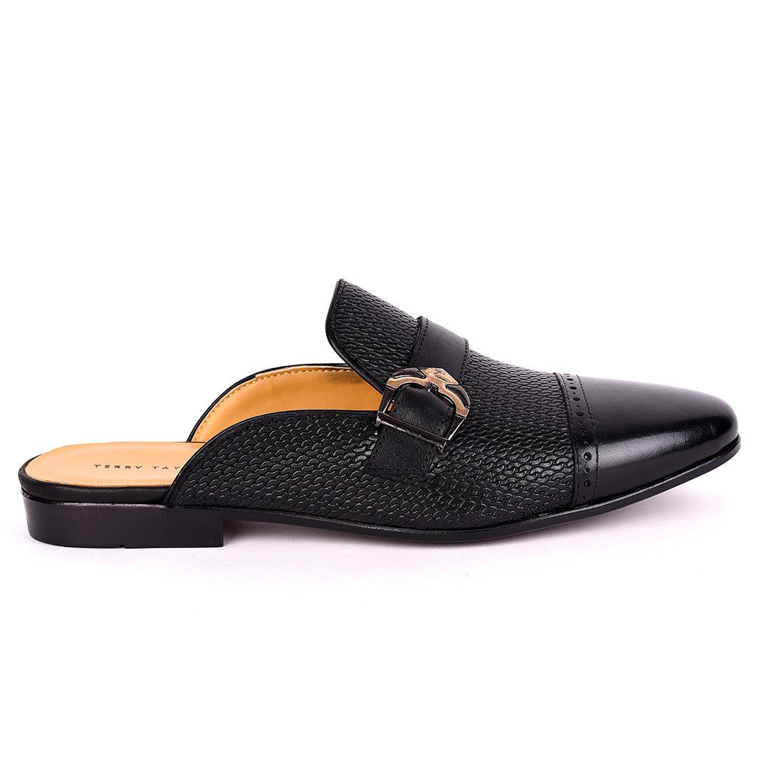 Terry Taylor Half Designed Leather Arrow Chain Buckle Men's Mole Shoe-Black - Obeezi.com