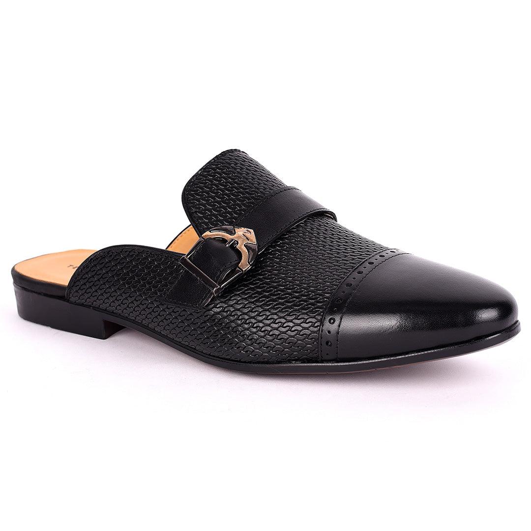 Terry Taylor Half Designed Leather Arrow Chain Buckle Men's Mole Shoe-Black - Obeezi.com
