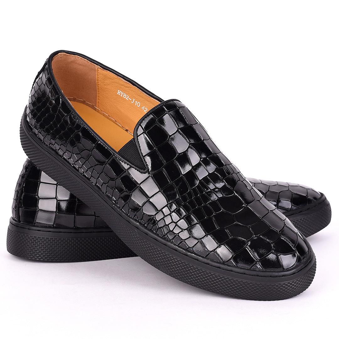 Terry Taylors All Black Croc Leather Sneaker Shoe - Obeezi.com