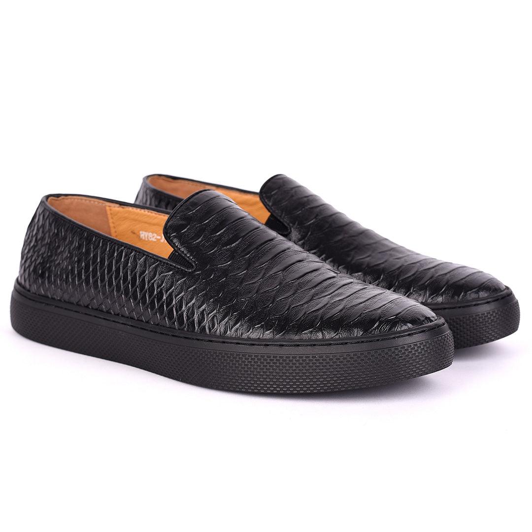 Terry Taylors All Black Crocodile Skin Leather Men's Sneaker Shoe - Obeezi.com