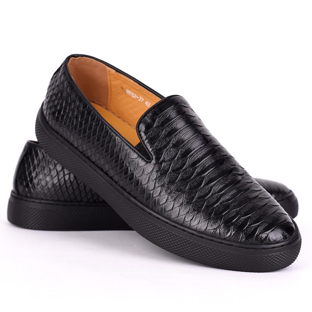 Terry Taylors All Black Crocodile Skin Leather Men's Sneaker Shoe - Obeezi.com