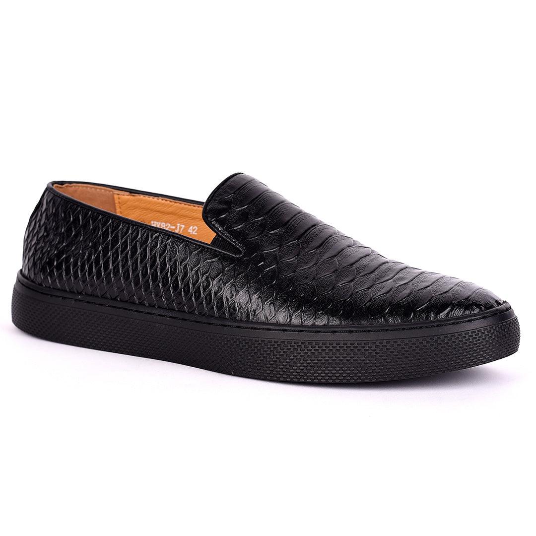 Terry Taylors All Black Crocodile Skin Leather Men's Sneaker Shoe - Obeezi.com