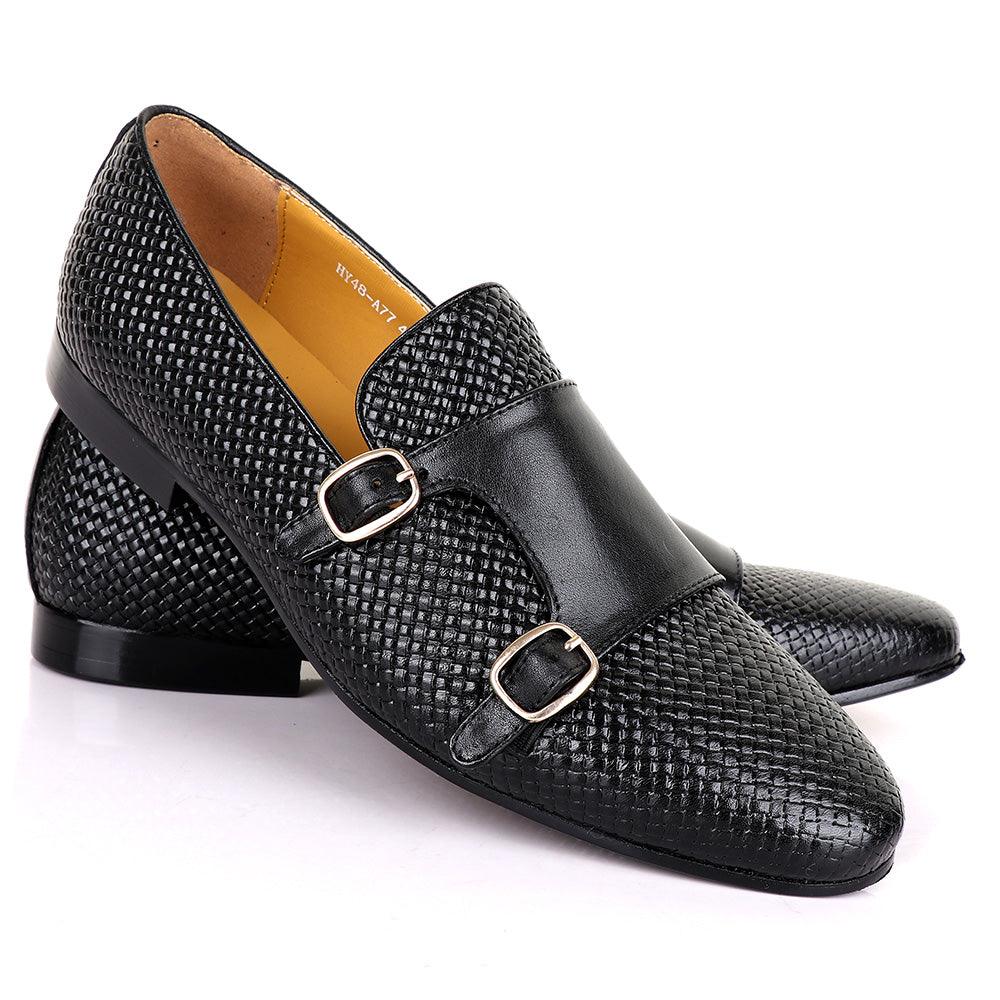 Terry Taylors Basket Double Monk Strap Black Leather Shoe - Obeezi