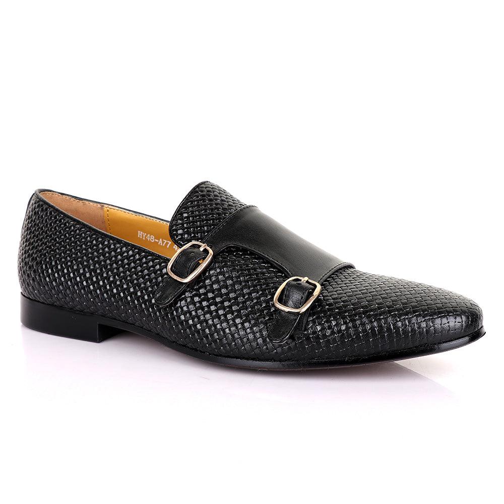 Terry Taylors Basket Double Monk Strap Black Leather Shoe - Obeezi