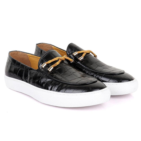 Terry Taylors Big Croc Black And Yellow Twist Leather Sneakers shoe - Obeezi