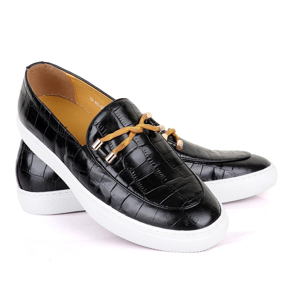 Terry Taylors Big Croc Black And Yellow Twist Leather Sneakers shoe - Obeezi