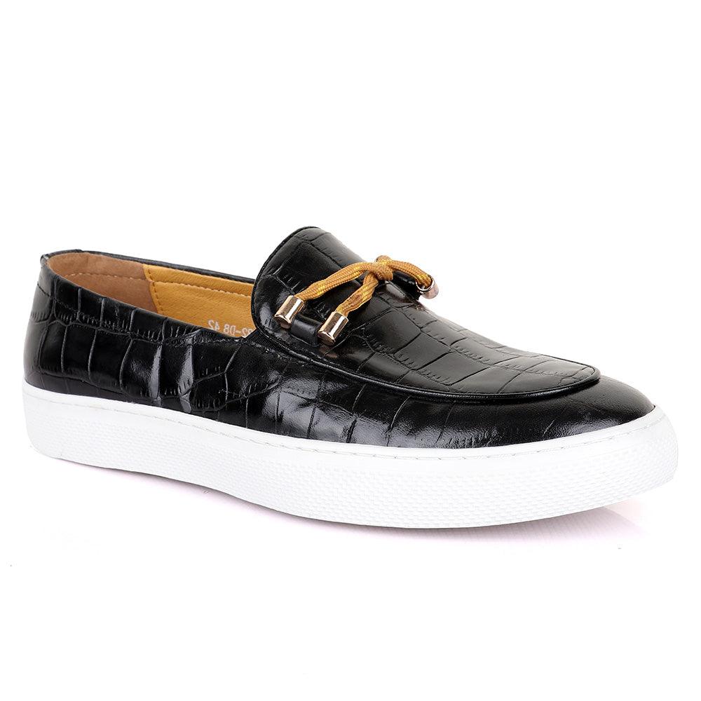 Terry Taylors Big Croc Black And Yellow Twist Leather Sneakers shoe - Obeezi