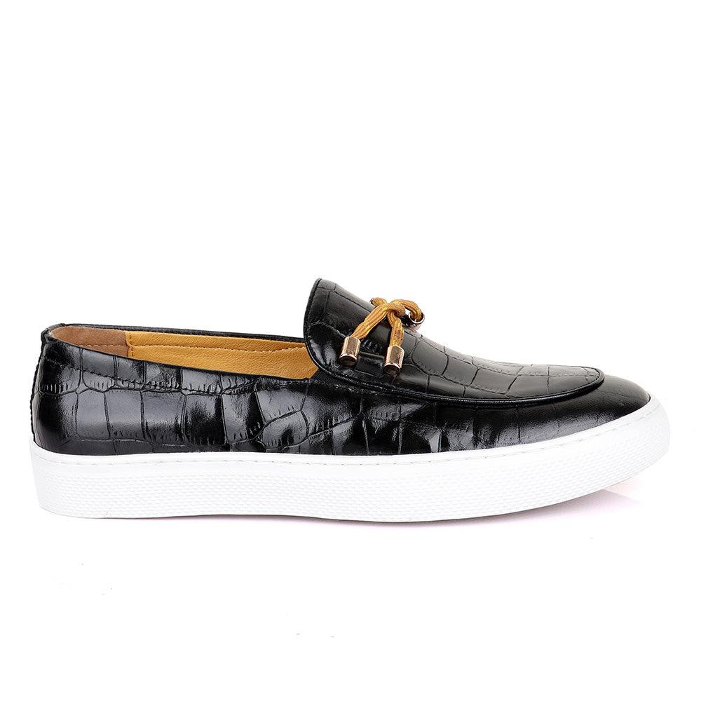 Terry Taylors Big Croc Black And Yellow Twist Leather Sneakers shoe - Obeezi