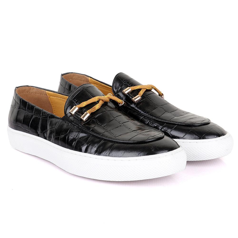 Terry Taylors Big Croc Black And Yellow Twist Leather Sneakers shoe - Obeezi