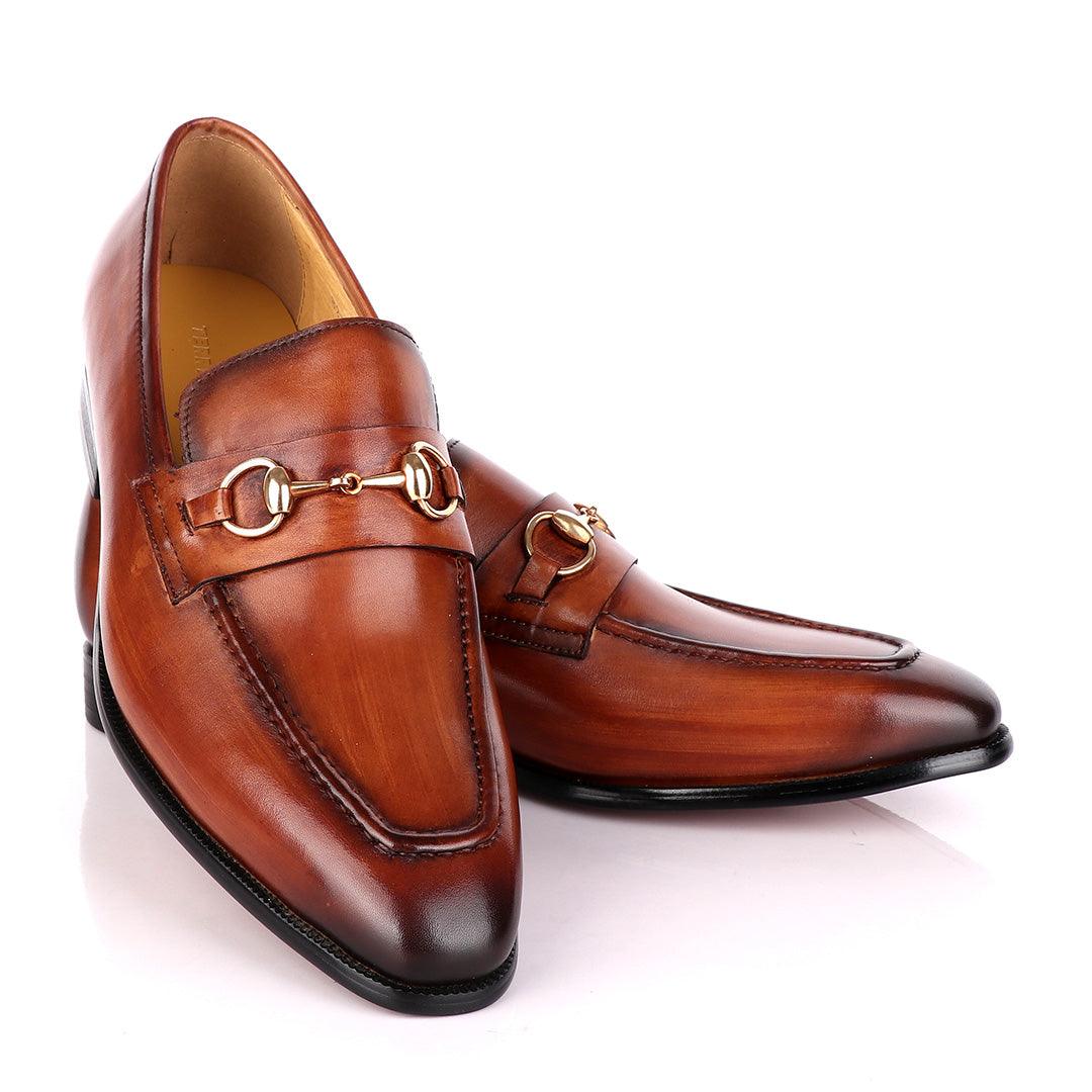 Terry Taylors Brown Leather with Golden Chain Loafers Shoe - Obeezi
