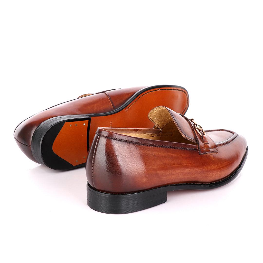 Terry Taylors Brown Leather with Golden Chain Loafers Shoe - Obeezi