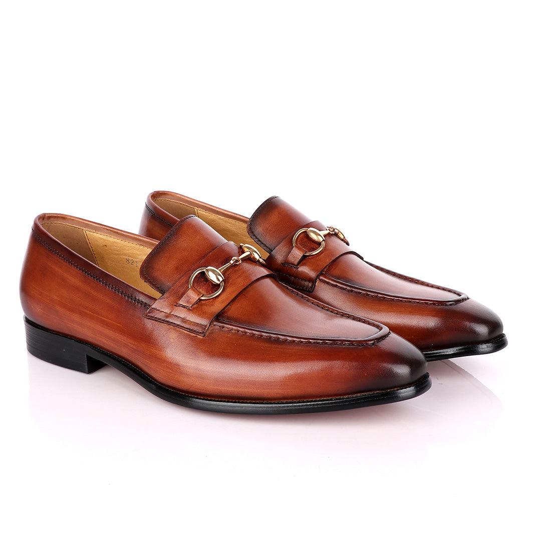 Terry Taylors Brown Leather with Golden Chain Loafers Shoe - Obeezi
