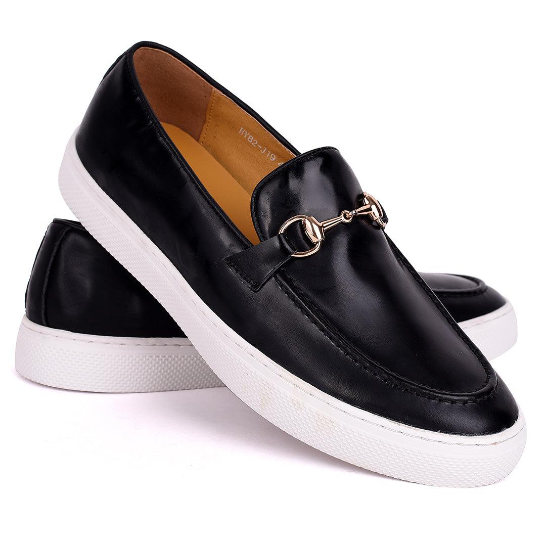 Terry Taylors Chain Designed Glossy Leather Men's Sneaker Shoe- Black - Obeezi.com