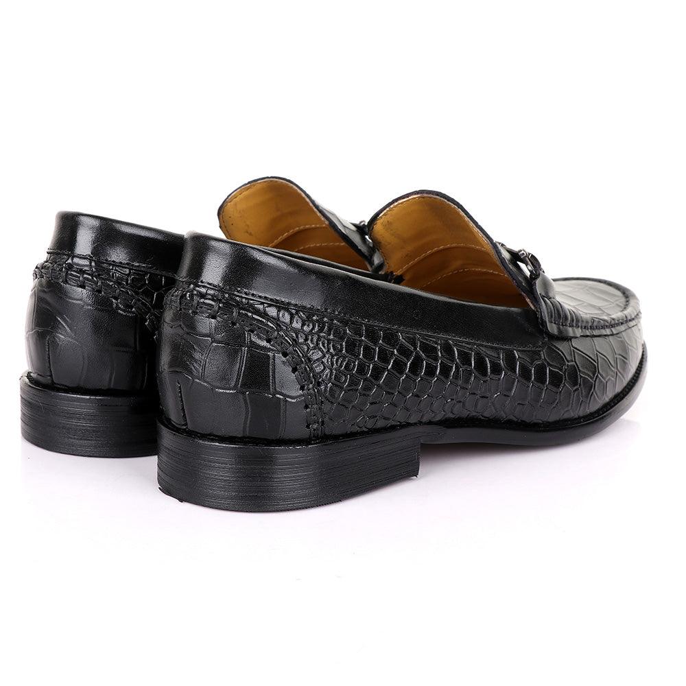 Terry Taylors Classic Chain Croc Black Leather Shoe - Obeezi