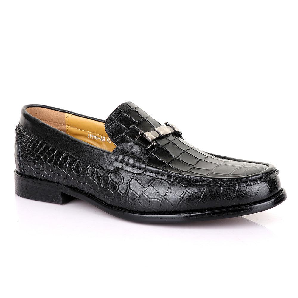 Terry Taylors Classic Chain Croc Black Leather Shoe - Obeezi
