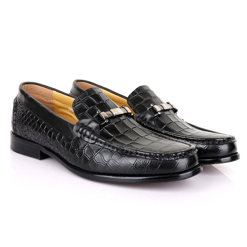 Terry Taylors Classic Chain Croc Black Leather Shoe - Obeezi