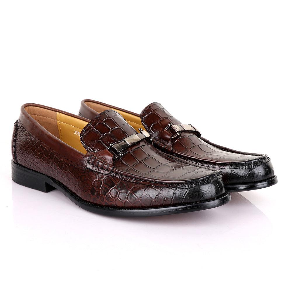 Terry Taylors Classic Chain Croc Coffee Leather Shoe - Obeezi