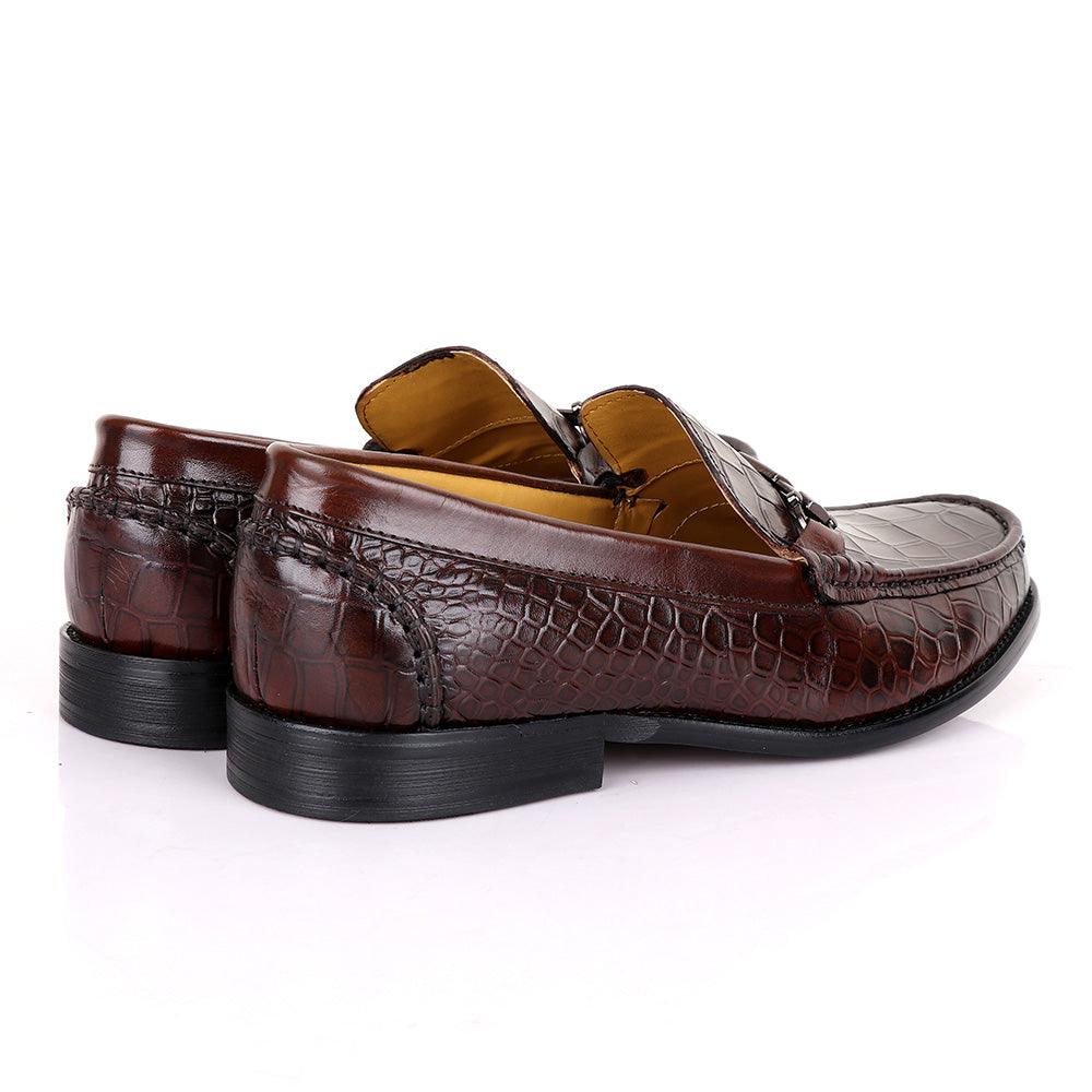 Terry Taylors Classic Chain Croc Coffee Leather Shoe - Obeezi