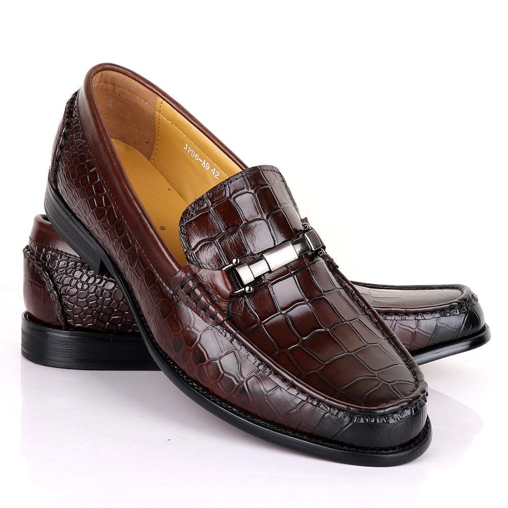 Terry Taylors Classic Chain Croc Coffee Leather Shoe - Obeezi