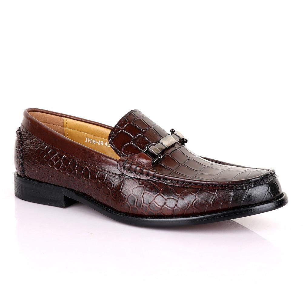 Terry Taylors Classic Chain Croc Coffee Leather Shoe - Obeezi