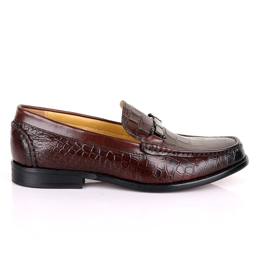 Terry Taylors Classic Chain Croc Coffee Leather Shoe - Obeezi