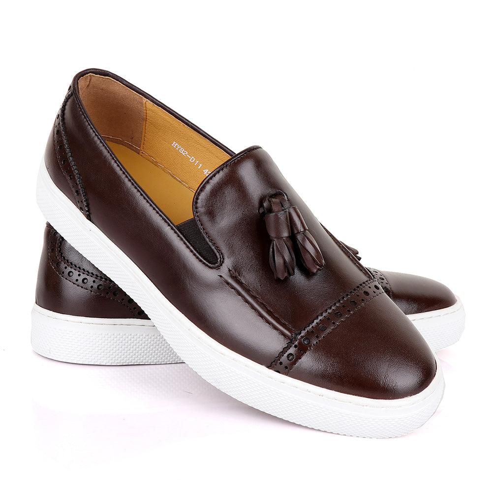 Terry Taylors Classic Coffee Tassel Sneaker Shoe - Obeezi