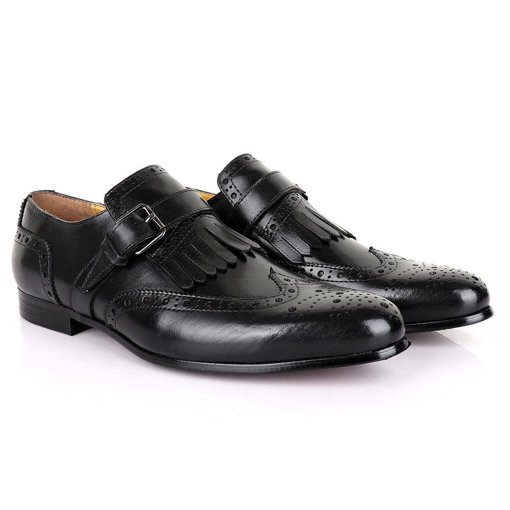 Terry Taylors Classic Single Strap Lashes Black Leather Shoe - Obeezi