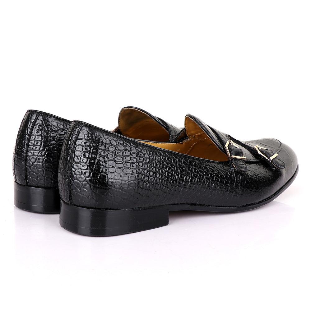 Terry Taylors Croc Double Monk Strap Black Formal Shoe - Obeezi