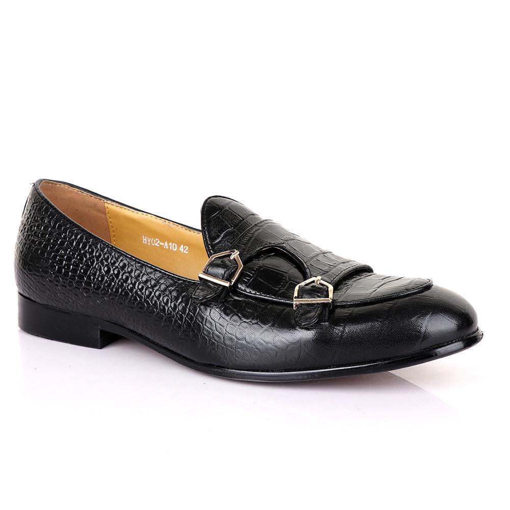 Terry Taylors Croc Double Monk Strap Black Formal Shoe - Obeezi
