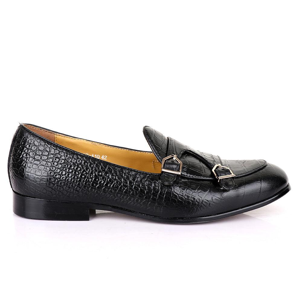 Terry Taylors Croc Double Monk Strap Black Formal Shoe - Obeezi
