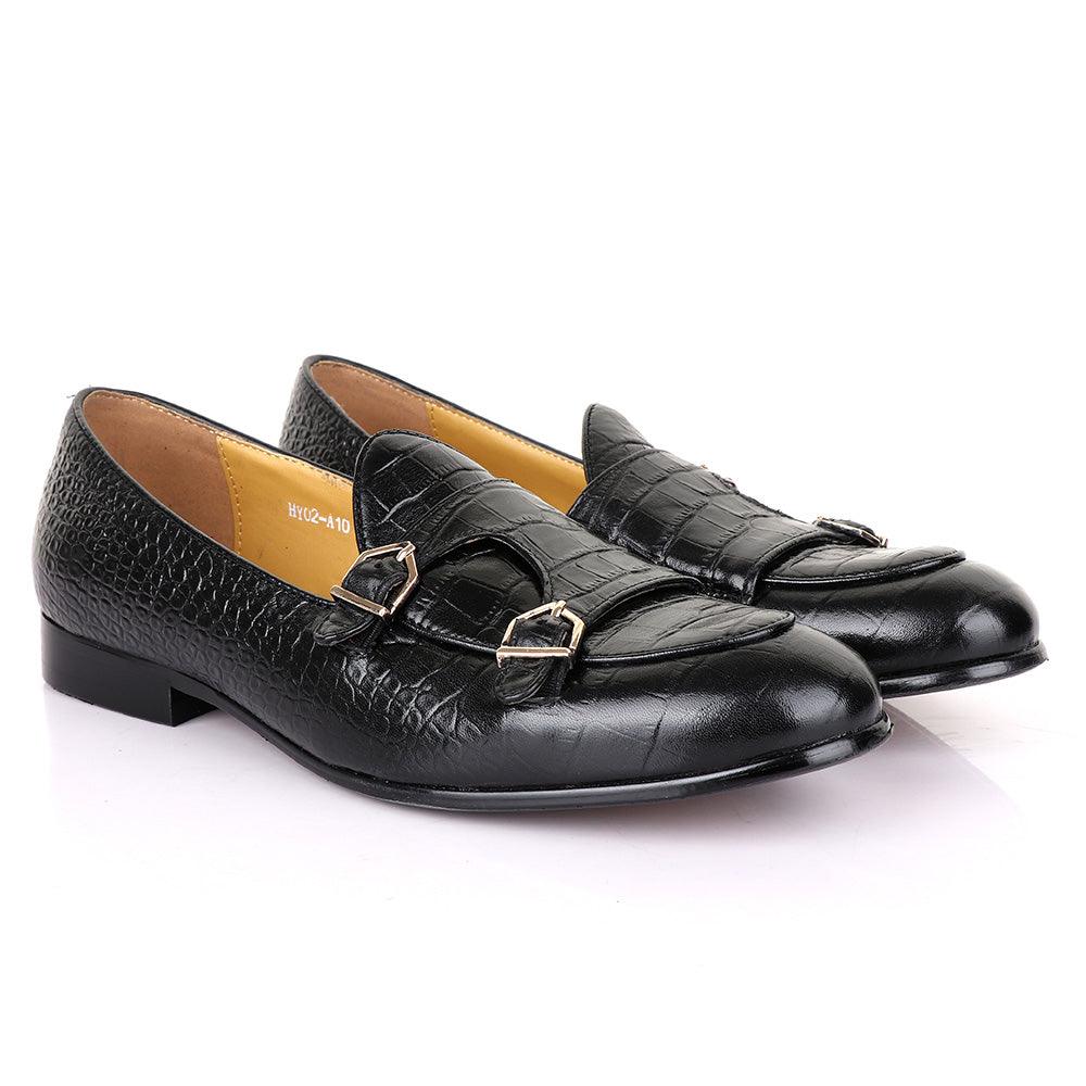 Terry Taylors Croc Double Monk Strap Black Formal Shoe - Obeezi