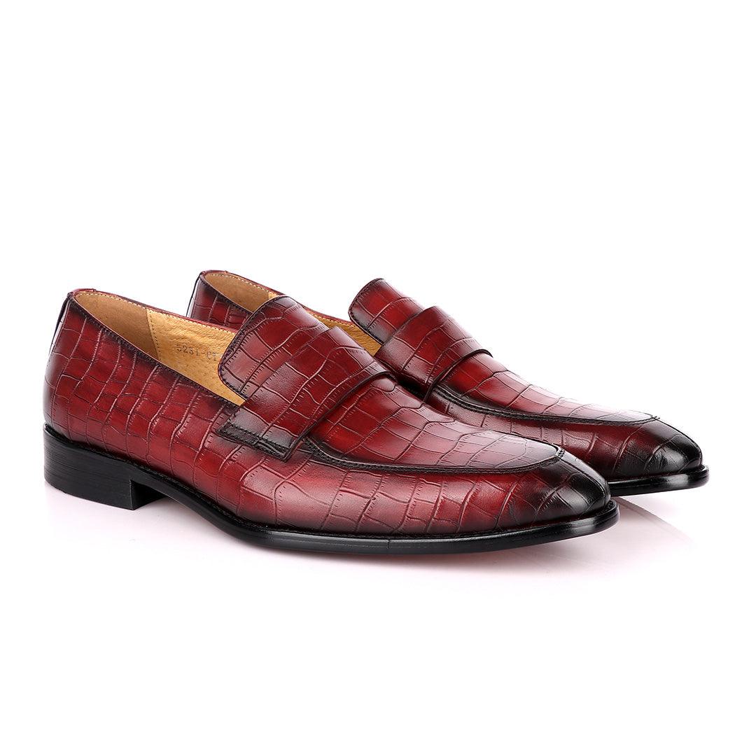 Terry Taylors Croc Leather Wine Slip On Shoe - Obeezi