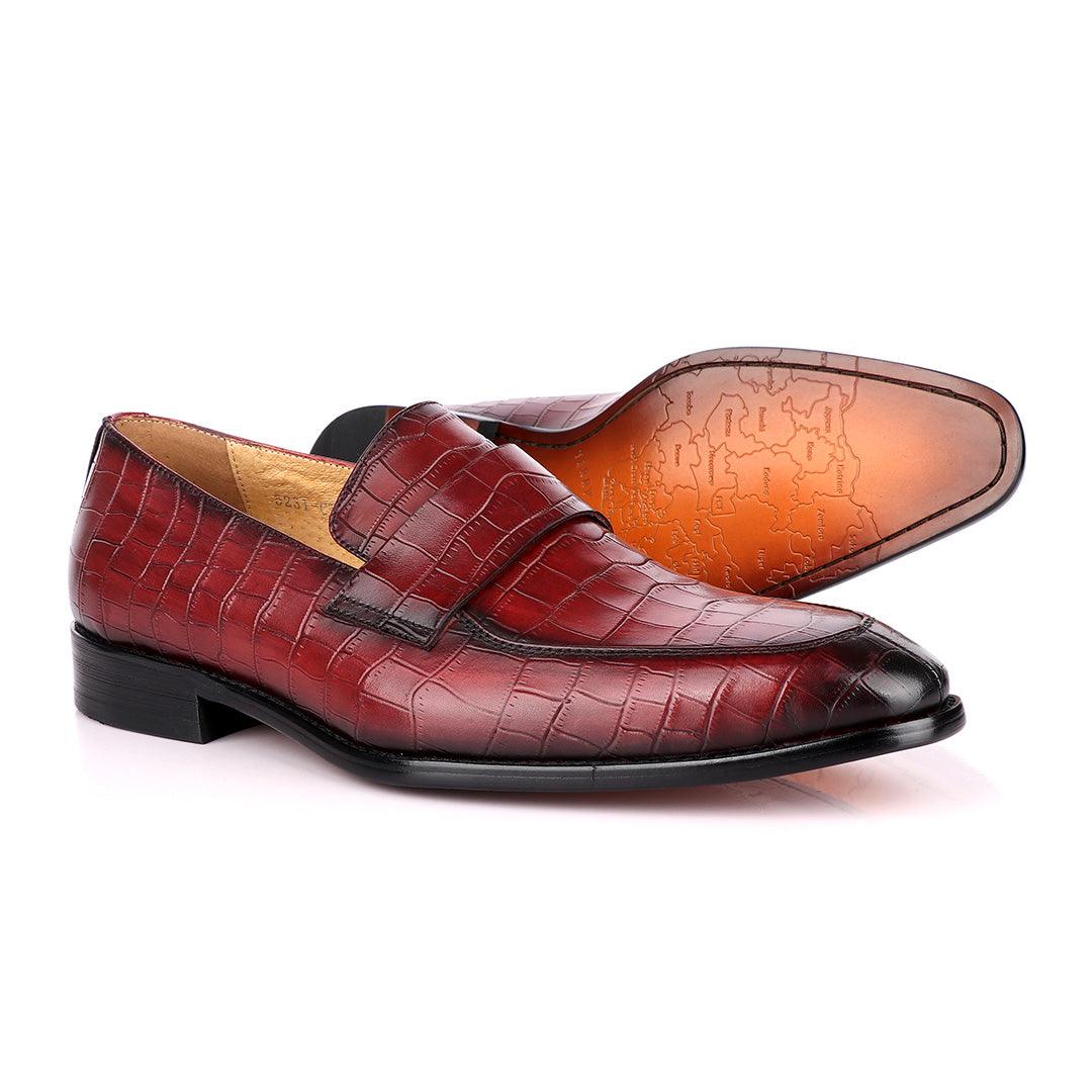 Terry Taylors Croc Leather Wine Slip On Shoe - Obeezi