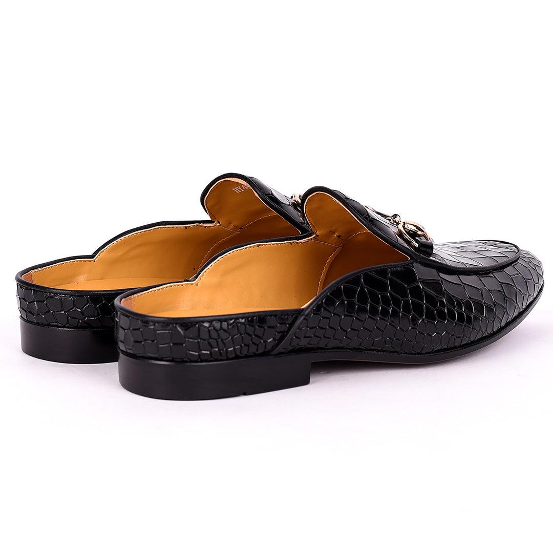 Terry Taylors Croc Leather With Gold Chain Men's Half Shoe- Black - Obeezi.com