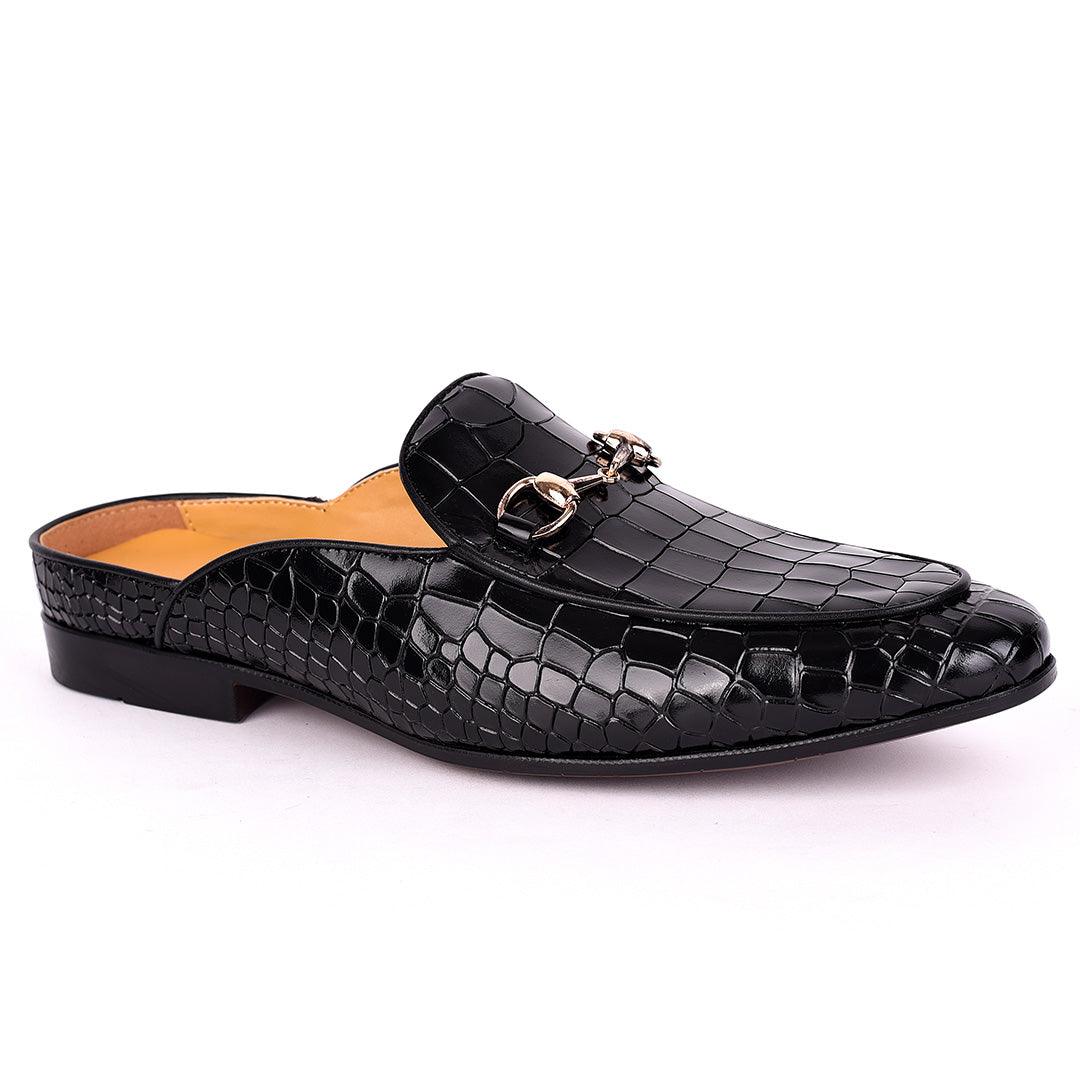 Terry Taylors Croc Leather With Gold Chain Men's Half Shoe- Black - Obeezi.com