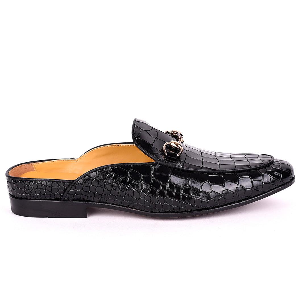 Terry Taylors Croc Leather With Gold Chain Men's Half Shoe- Black - Obeezi.com