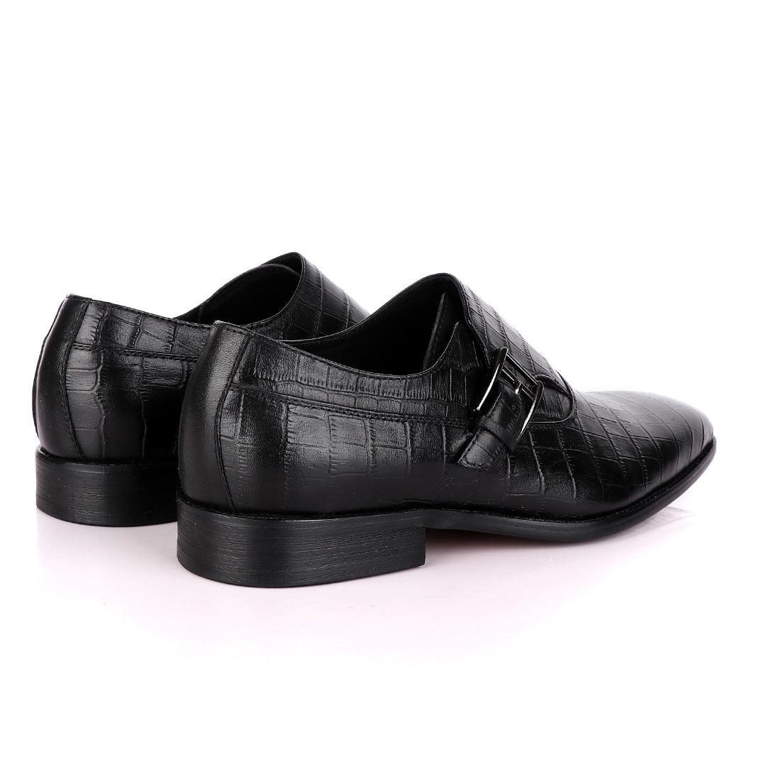 Terry Taylors Crocodile Skin Black Leather Shoe with Side Buckle - Obeezi