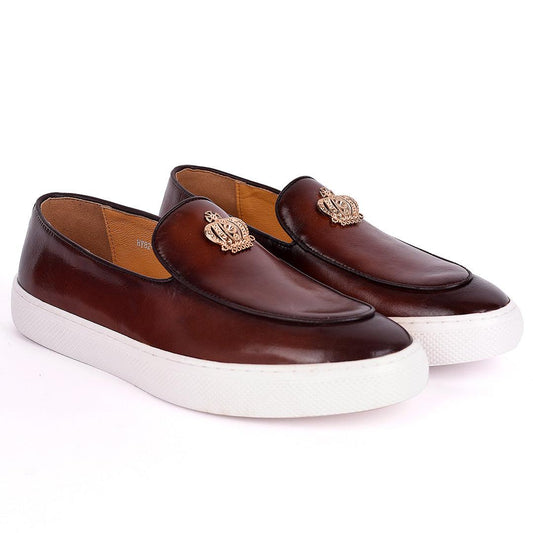 Terry Taylors Crown Logo Plain Leather Men's Sneaker Shoe- Brown - Obeezi.com