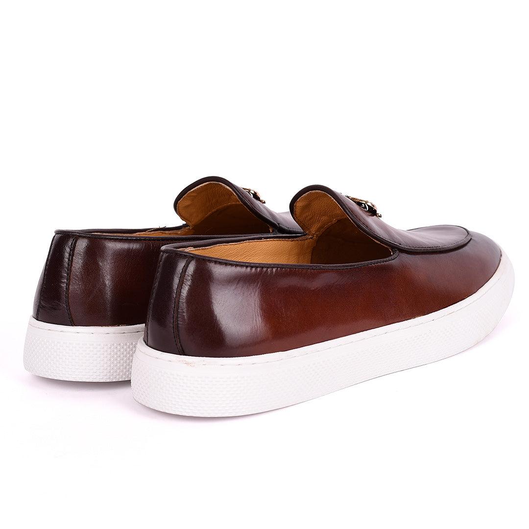 Terry Taylors Crown Logo Plain Leather Men's Sneaker Shoe- Brown - Obeezi.com