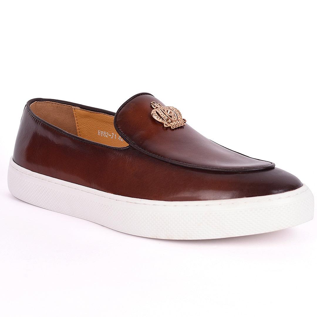 Terry Taylors Crown Logo Plain Leather Men's Sneaker Shoe- Brown - Obeezi.com