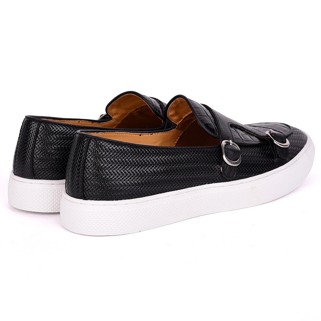 Terry Taylors Double Monk Croc Leather Men's Sneaker Shoe- Black - Obeezi.com