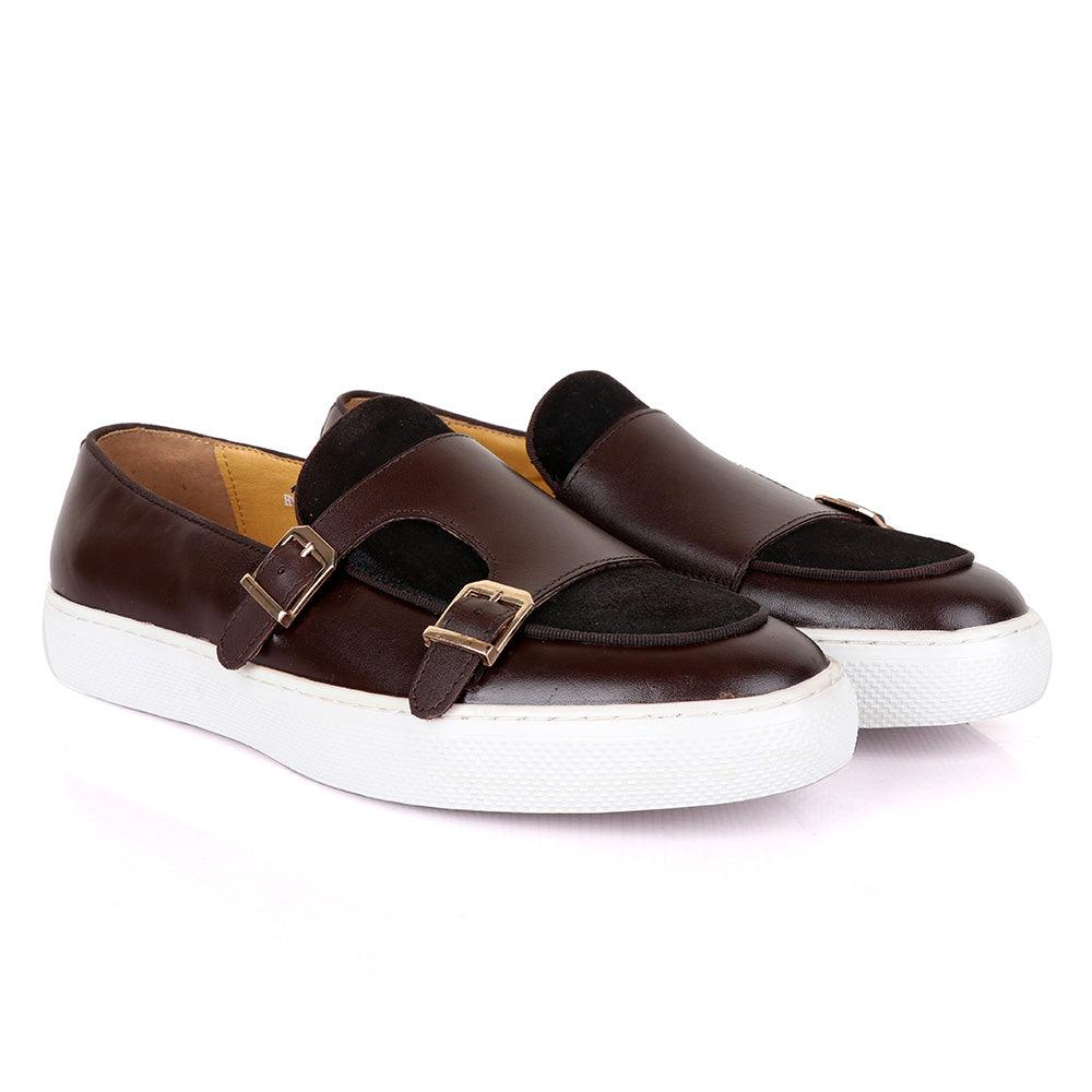 Terry Taylors Double Monk Strap Brown And Suede Mix Sneaker Shoe - Obeezi